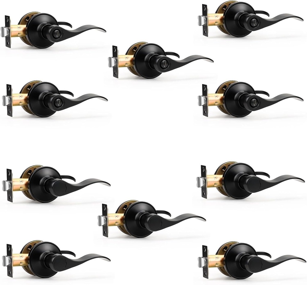 Knobonly 5 Pack Privacy Door Handles and 5 Pack Passage Door Handles Interior, Matte Black Door Lever