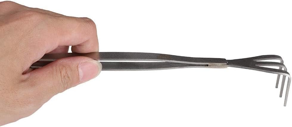 Bonsai Rake Tools, 2-in-1 Stainless Steel Root Rake 3-Prong Loosen Soil Bonsai Tree Toool with Tweezer, Lightweight Bonsai Root Rake for Gardening Plants, 9.65 Inch, Silver