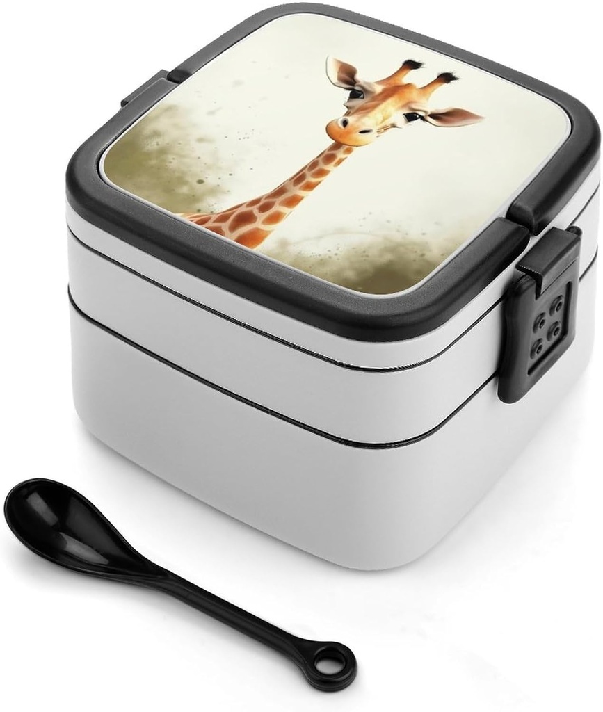 Bento Lunch Box for Women Lunch Containers for Adults Giraffe on Background Double Layered Lunchbox Large Capacity Bento Box with Cutlery for Work Picnic Camping Travel
