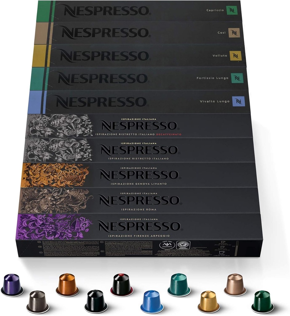 Nespresso Capsules Original Line, Ispirazione Espresso Variety Pack, Medium Roast Espresso Coffee, 100 Count Coffee Pods