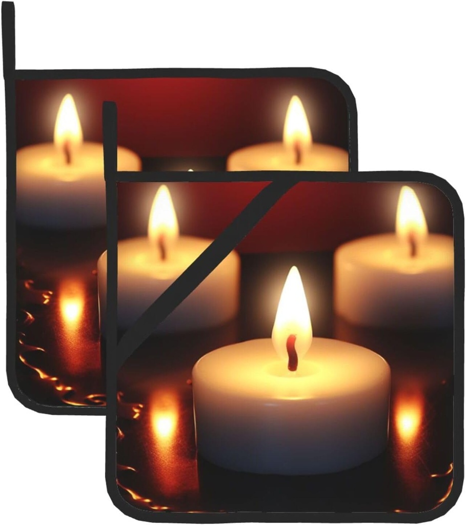 Candle Pot Holders Set of 2 Kitchen Heat Resistant Potholder Non-Slip Cotton Lining Oven Hot Pads for Microwave Cooking Baking BBQ