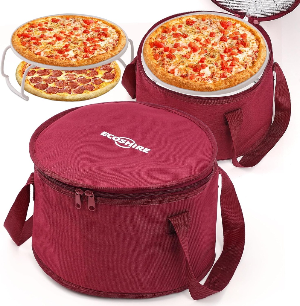 2-Piece Round Pie Carrier Set – 11”x7” Insulated Casserole Carrier with Lid & Handle, Reusable Cooler Thermal Bag for Potluck, Picnic