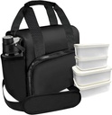 Lunch Bag Women, Insulated Lunch Box for Women Men with 4 Containers, Expandable Black Lunchbox, Leakproof Cooler Bag with Adjustable Shoulder Strap, Womens Lunch Tote Bags for Work Office Picnic