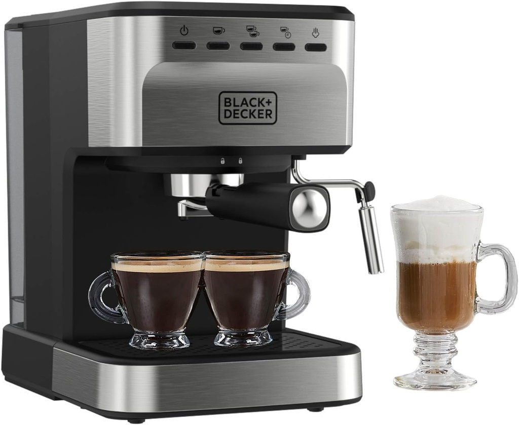 Black+Decker Semi-Automatic 15 Bar Espresso and Cappuccino Maker, Versatile Machine with Ability to use Grounds or ESE Pods to Make Your Perfect Cup of Coffee