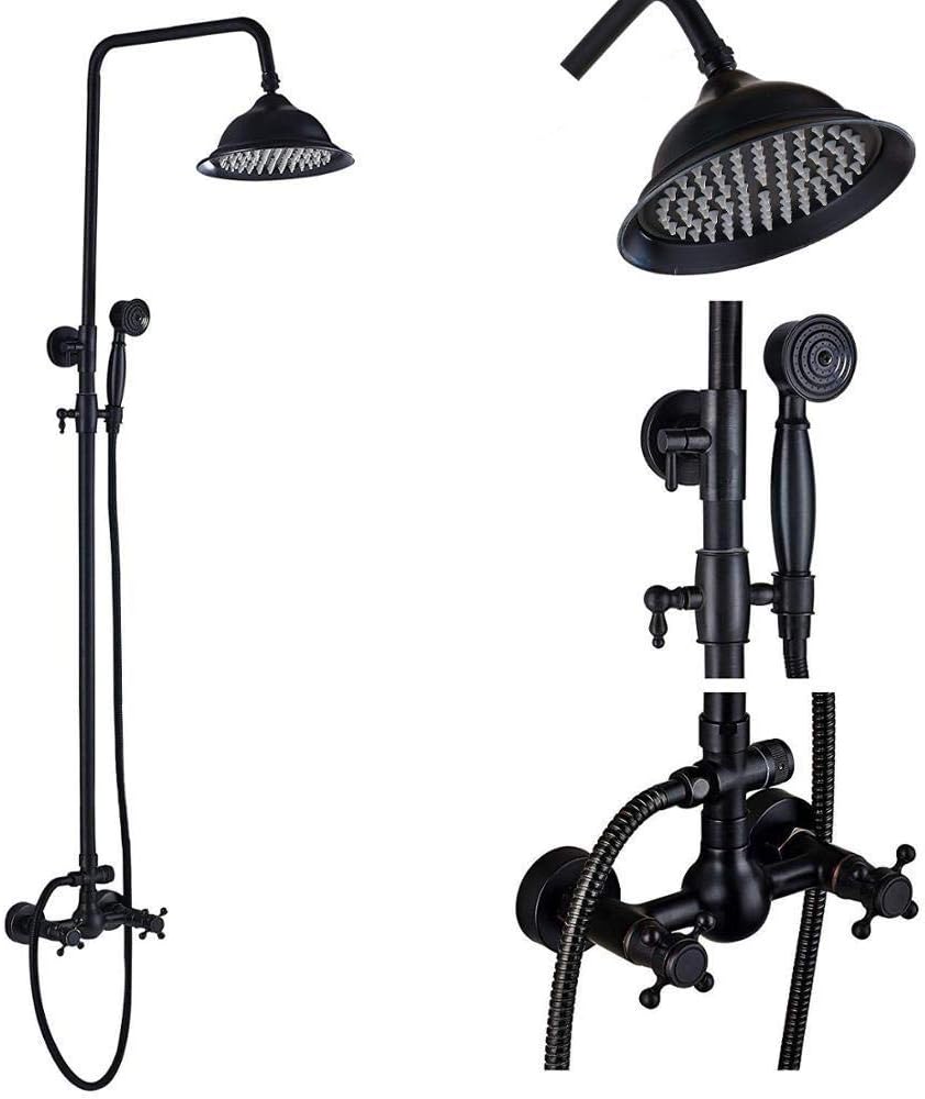 Faucets Set 8 inch Black Shower Brass Rainfall Shower Head Tub Spout Bath Shower Wall Mounted Black Copper Tub Spout Shower-Model E