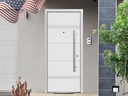 VDOMDOORS Front Exterior Prehung Steel Door 36 x 80 inches Left-Hand/Deux 1705 White Enamel/Horizontal Lines Single Modern Painted