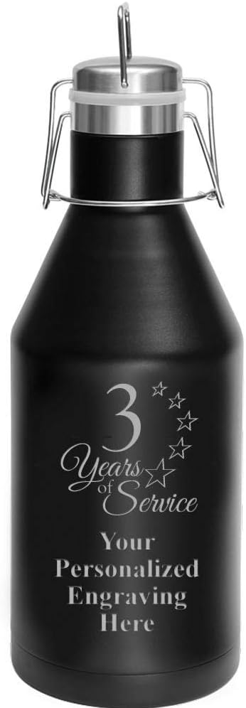 3 Years of Service Growler, 64 oz Custom Employee Stainless Steel Growler Gift, Engraving Included Prime