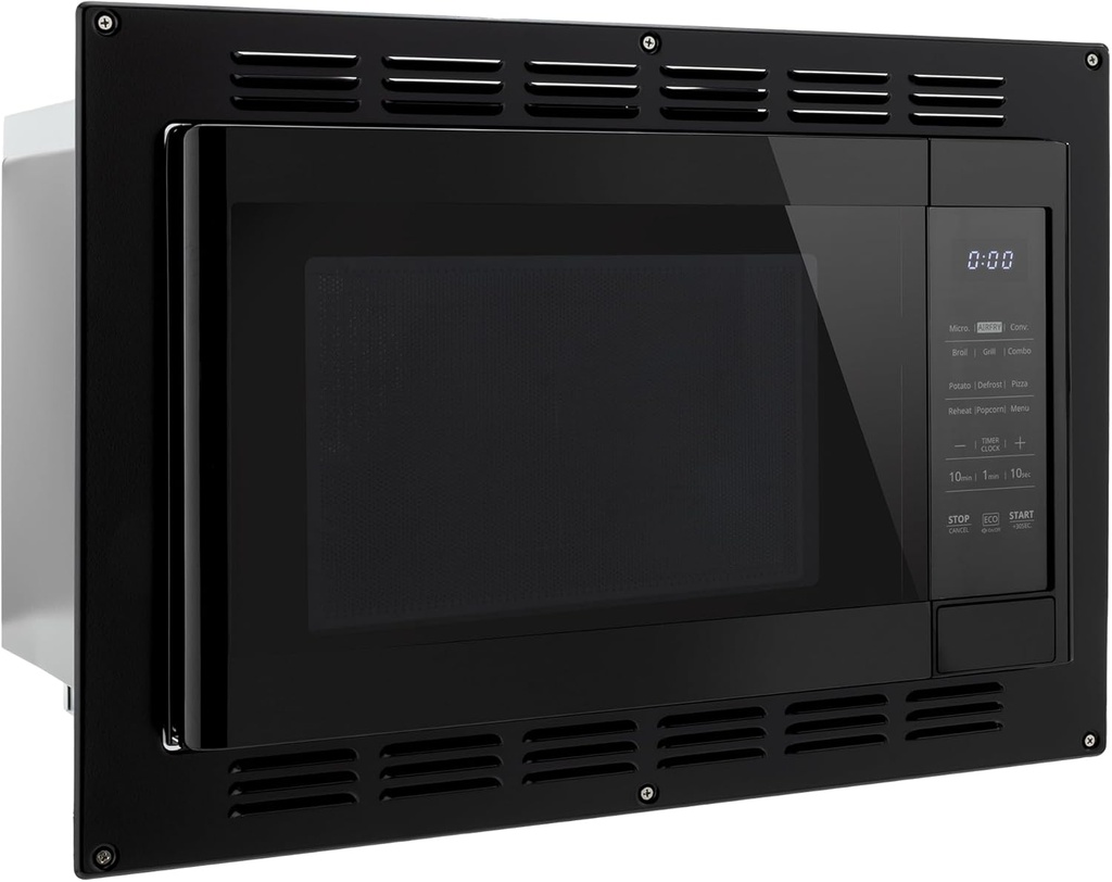 RecPro RV Kitchen Air Fryer & Convection Microwave with Trim Kit | 1.0 Cu. Ft. | 120V | 6 Cooking Modes (Black)