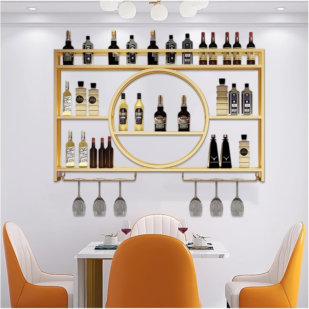 Wall Mounted with Wine Glass Holder,Floating Bar Shelves,Liquor Bottle Display Shelf,Iron Bar Shelf for Liquor Bottle,Wine Storage Racks in Kitchen Wine Cellar,Black/d (d 180x15x80cm)