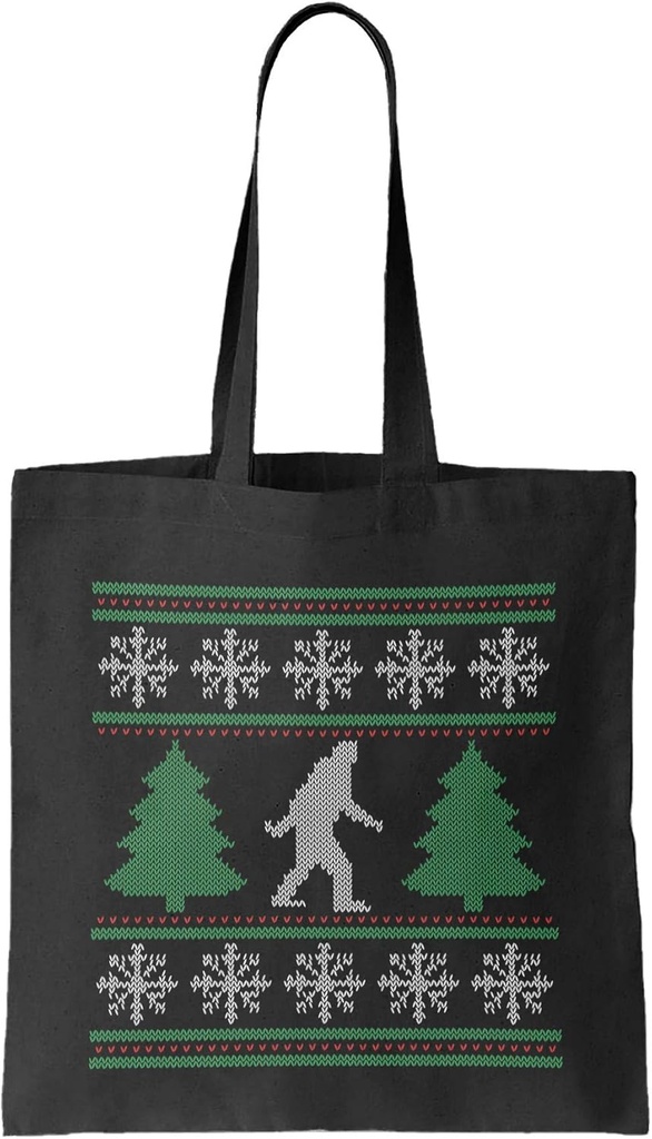 Bigfoot Ugly Christmas - Xmas Pattern Reusable Grocery Tote Bag (Black)