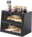 Bread Box for Kitchen Countertop,Extra Large 2 Layer Breadbox Wooden Farmhouse Bread Storage Container Bread Bin Bread Holder Food Organizer Pantry Shelf Acrylic Window(Black)