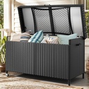 YITAHOME 200 Gallon Outdoor Storage Box w/Storage Net, Rattan XL Outdoor Deck Box, Patio Cushion Storage, Outside Storage Box for Patio Furniture, Garden Tools, Pool Sports Equipment (Black)