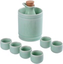 8 Pieces Ceramic Sake Set with Warmer Pot, Celadon Wine Glasses Set, Traditional Japanese Sake Cup Set for Cold/Warm/Shochu/Tea, Green
