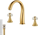 Gold Crystal 3 Hole Sink Vanity 8 Inch Brass 2 Handles 2 Tone Widespread Modern Unique Bathroom Faucets Sets, Lavabo Faucet, Vintage Lavatory Vessel Luxury Mixer Tap with Pop up Drain,Supply Hoses