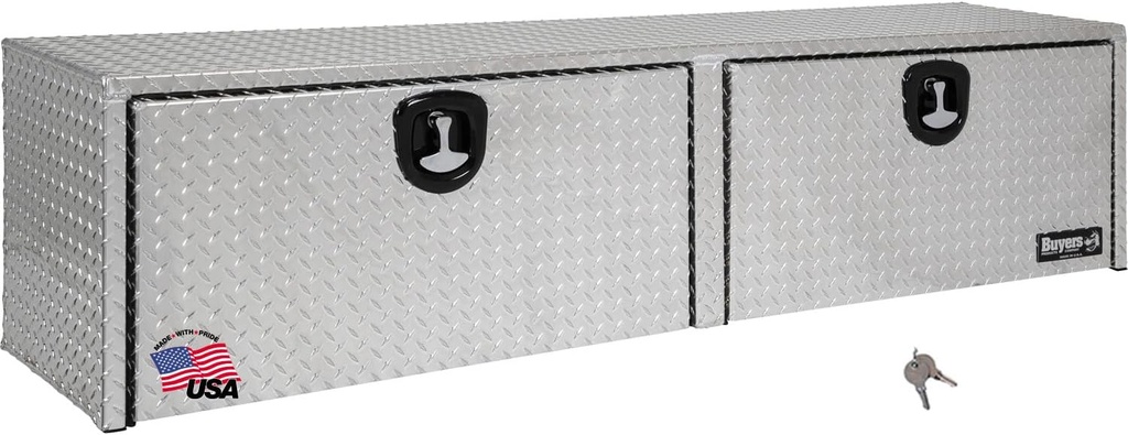 Buyers Products 1701551 Silver Aluminum Diamond Tread Topsider Truck Tool Box, 72 x 13 x 16 Inch, Made in USA, Professional-Grade, Heavy-Duty, Corrosion-Resistant, Dual Drop Doors, Compression Latch