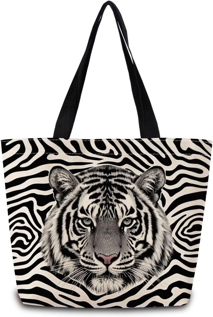 Tiger Stripe Tote Bag Reusable Grocery Bags Aesthetic Shopping Shoulder Handbag with Interior Pocket Lightweight & Washable Stylish Tiger Stripe Present for Women-4