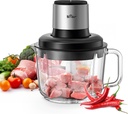 Bear Food Processor, Electric Food Chopper with 8 Cup/2L Handheld Glass Bowls, No-Hole 4 Bi-level Stainless Steel Blades for Easy Cleaning, 2 speed 400W Power Motor Grinder for Meat, and Baby Food