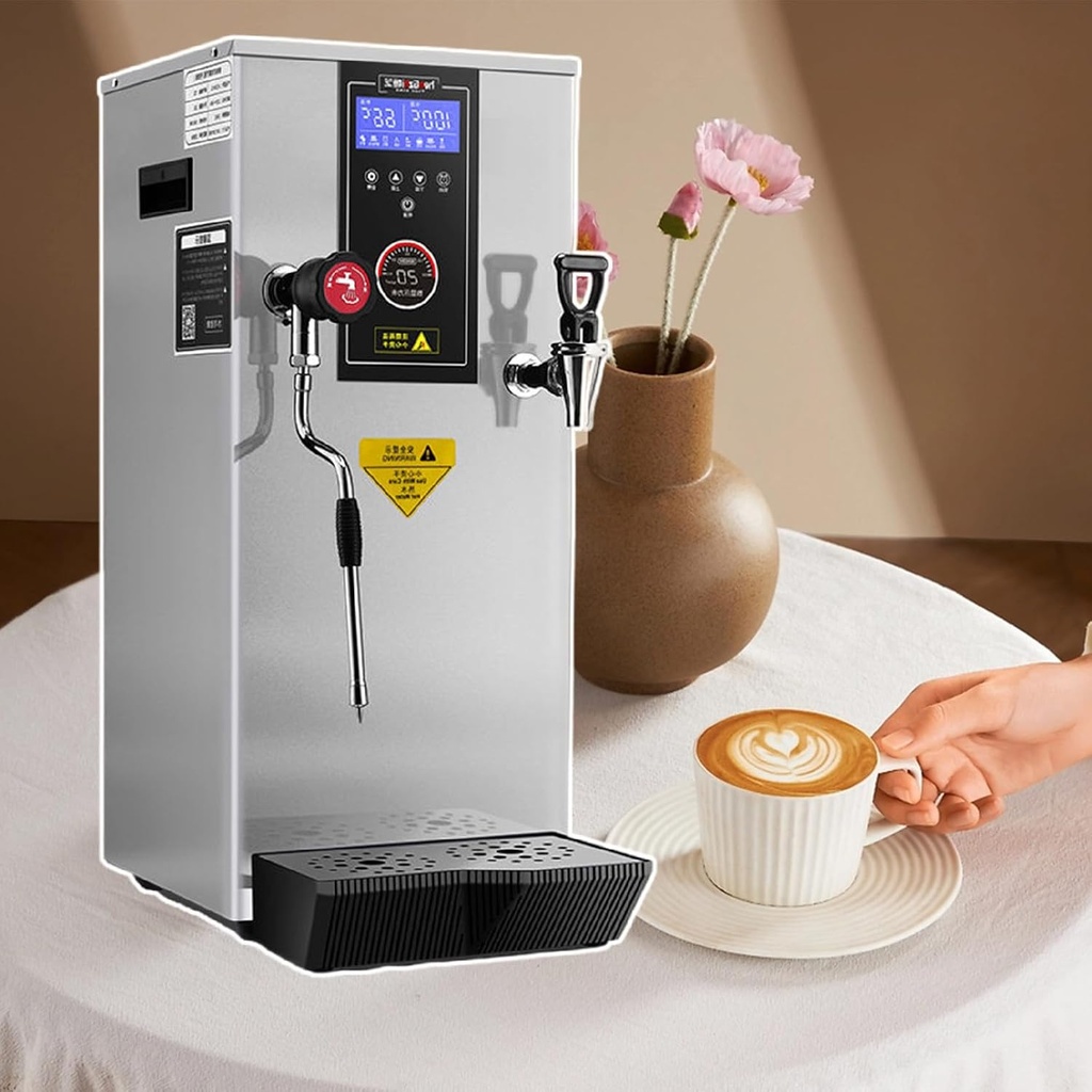 Commercial Milk Frother, 12L Steam Milk Frothing Machine, 3000W Electric Water Boiler with LED Display for Espresso Coffee Tea Coffee Shop Dessert Shop Hotel Milk,Silver