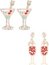 Champagne Glass and Cocktail Tequila Martini Margarita Earrings, Fun Novelty Colorful Handmade Wine Glass Alcohol Goblet Beach Holiday Earrings Gifts Drink for Women Studs Dangling Set Pack