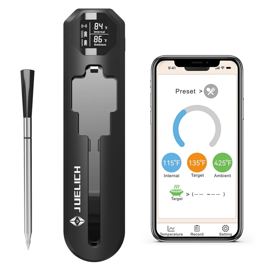 Smart Wireless Meat Thermometer with Ultra-Thin Probe, 820FT Unlimited Range Bluetooth Meat Thermometer, Digital Food Thermometer for Remote Monitoring of BBQ Grill, Oven, Air Fryer