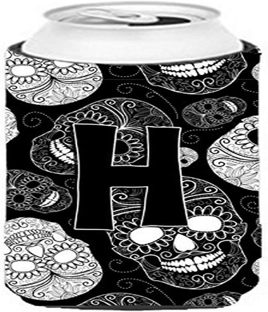 Caroline's Treasures CJ2008-HTBC Letter H Day of The Dead Skulls Black Tall Boy Hugger Can Cooler Sleeve Hugger Machine Washable Drink Sleeve Hugger Collapsible Insulator Beverage Insulated Holder