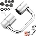 Rotatable Faucet Aerator, 1080° Swivel Faucet Extender, U Shaped Faucet Extender for Bathroom Sink, Adjustable Robotic Arm – 2 Spray Modes, Fits 15/16” & 55/64” Threads for Kitchen & Bathroom, Silver