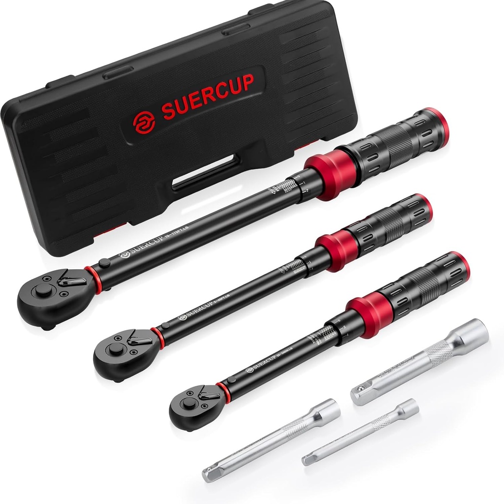 1/4 3/8 1/2-inch Drive Torque Wrench - 3Pcs Torque Wrench Set 20-240in.lb, 5-45ft.lb, 10-170ft.lb, Dual-Direction Adjustable 72 Tooth Click Torque Wrench for Bicycle, Moto and Car Maintenance