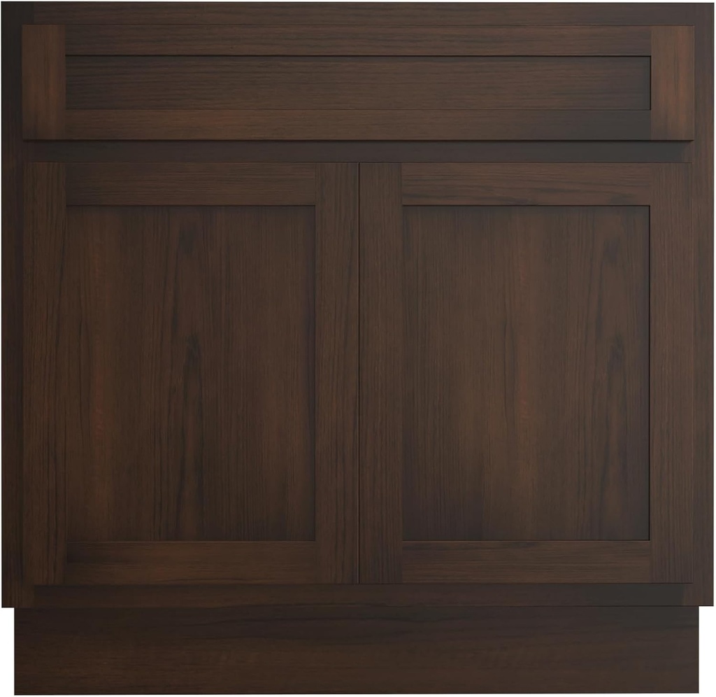 HomeBeyond 30 Inch Bathroom Vanity Base Only, Single Vanity Cabinet with Double Soft Closing Door, Composable Floor Mount Cabinets Without Top, Rustic Brown