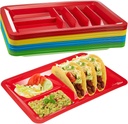 Uiifan 12 Pcs Plastic Taco Plates for Mexican Party Fiesta Taco Holder with 4 Stand up Holder and 2 Dipping Areas Colorful Taco Trays for Taco Night, Taco Tuesday Microwave Dishwasher Safe