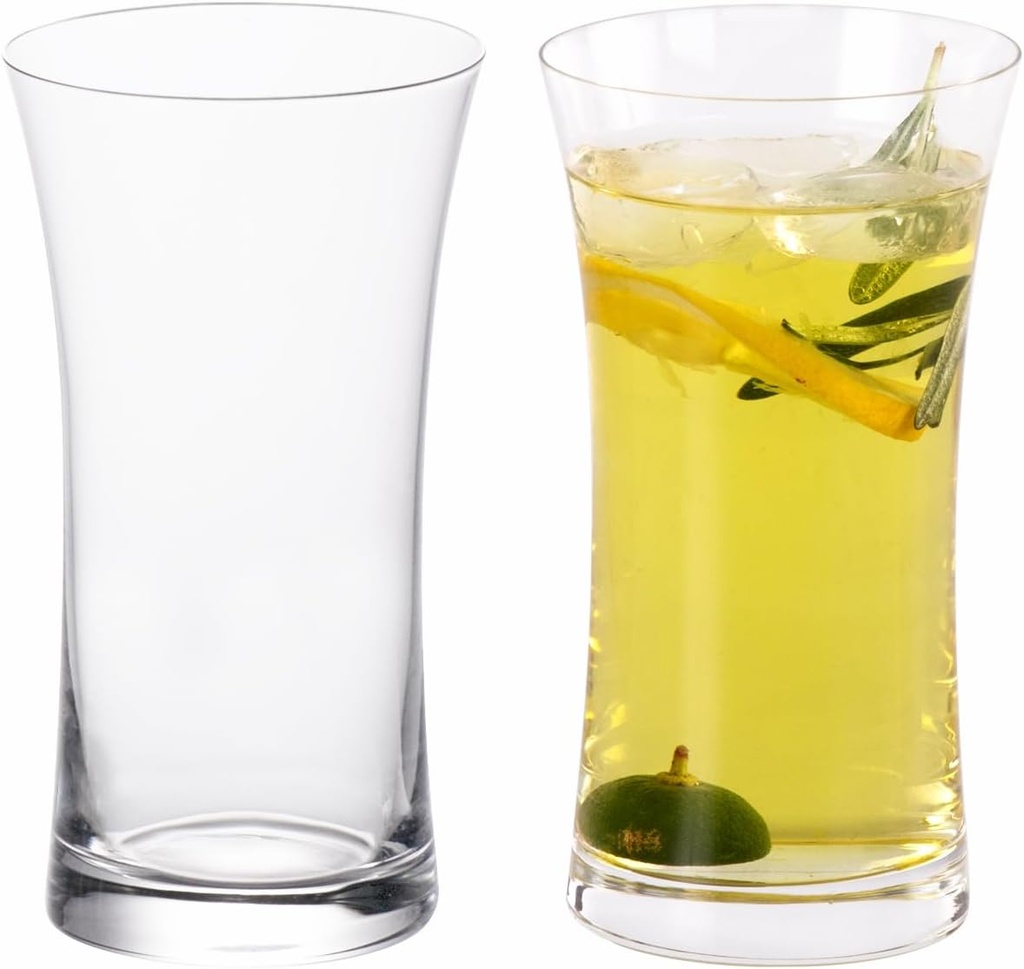 KAMMAK Drinking Glasses Set of 2, 11.8oz Crystal Water Glasses, Everyday Tall Glass Cups, Highball Glass for Cocktail, Juice, Mojito, Iced Tea, Kitchen and Bar Glassware Gifts, Collins Glasses