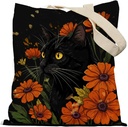Floral Black Cat Canvas Tote Bag, Cat Mom Mother's Day Gifts, Kitten Gifts for Mom Women, Aesthetic Cute Kitten Reusable Grocery Bags Shopping Bags