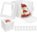 Mcfleet 16pcs Tall Cake Boxes 12x12x12 Bakery Boxes for Tier Cakes with Window 12 Inch White Large Cardboard Bakery Take Out Carrier Containers with Lids for Wedding, Birthday, Party