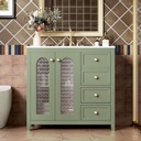 36 Inch Bathroom Vanity with Ceramic Sink Set, Classic Bathroom Storage Cabinet with 2 Classic Soft-Close Glass Door , Solid Wood Pedestal Sink Adjustable Shelves and Three Soft Close Drawers (Green)