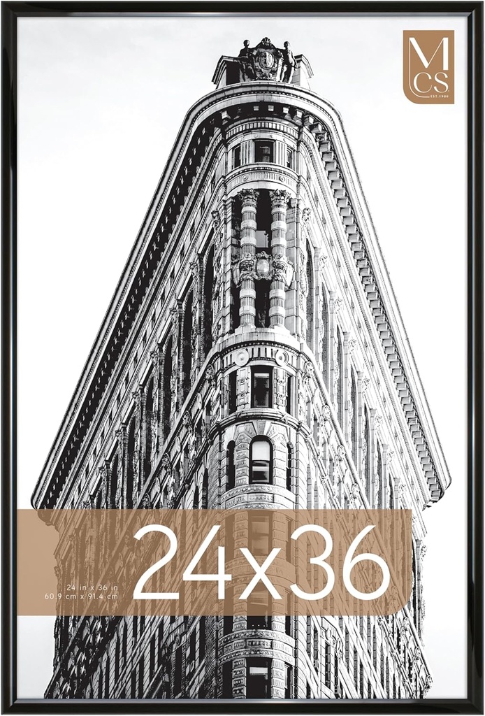 MCS Trendsetter 24x36 Poster Frame Black High-Gloss, Vertical & Horizontal Wall Hanging Large Picture Frame for Photos, Posters & Art Prints (1-Pack)