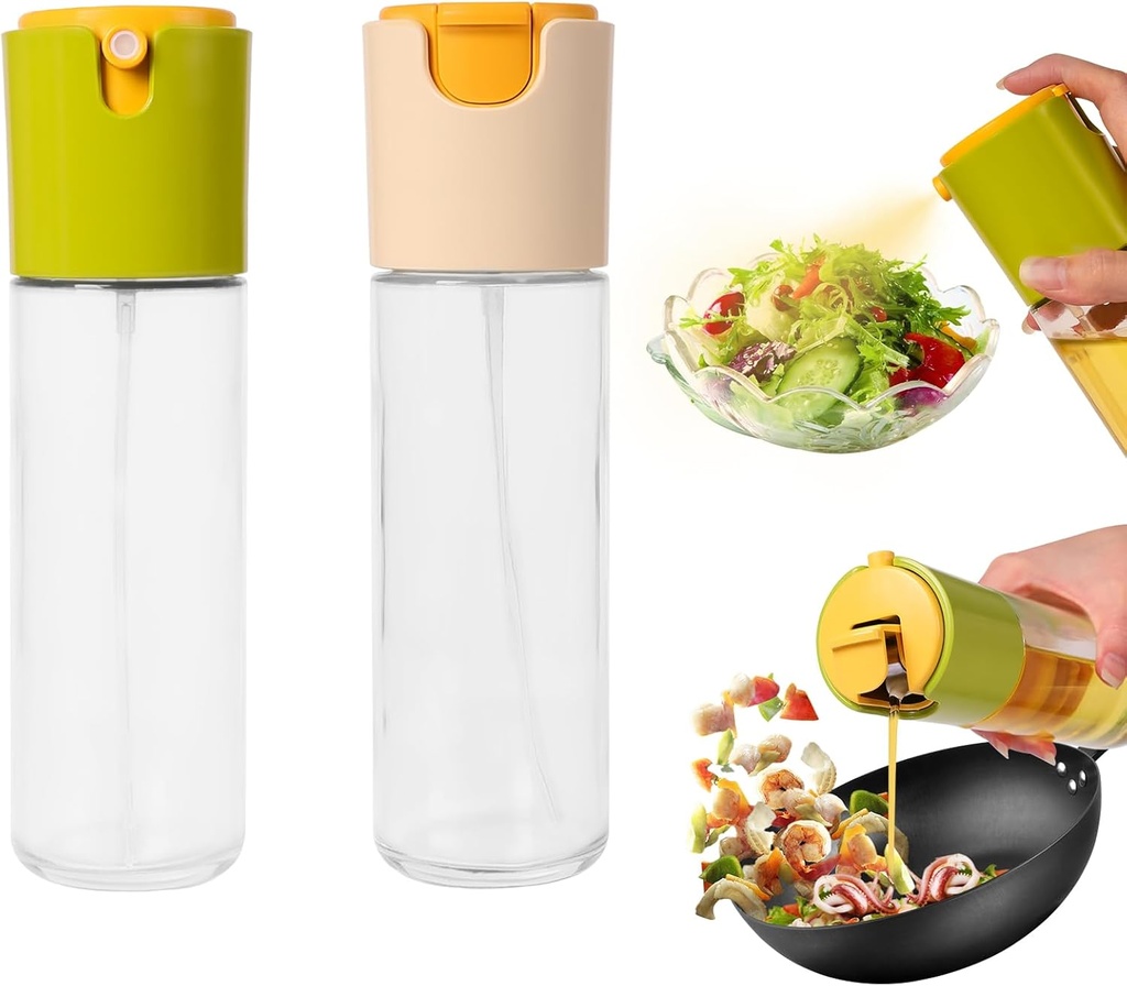 2 pcs 10oz Olive Oil Dispenser - 2 in 1 Oil Dispenser and Oil Sprayer - 300ml Oil Bottle Sprayer for Cooking, Kitchen, Salad