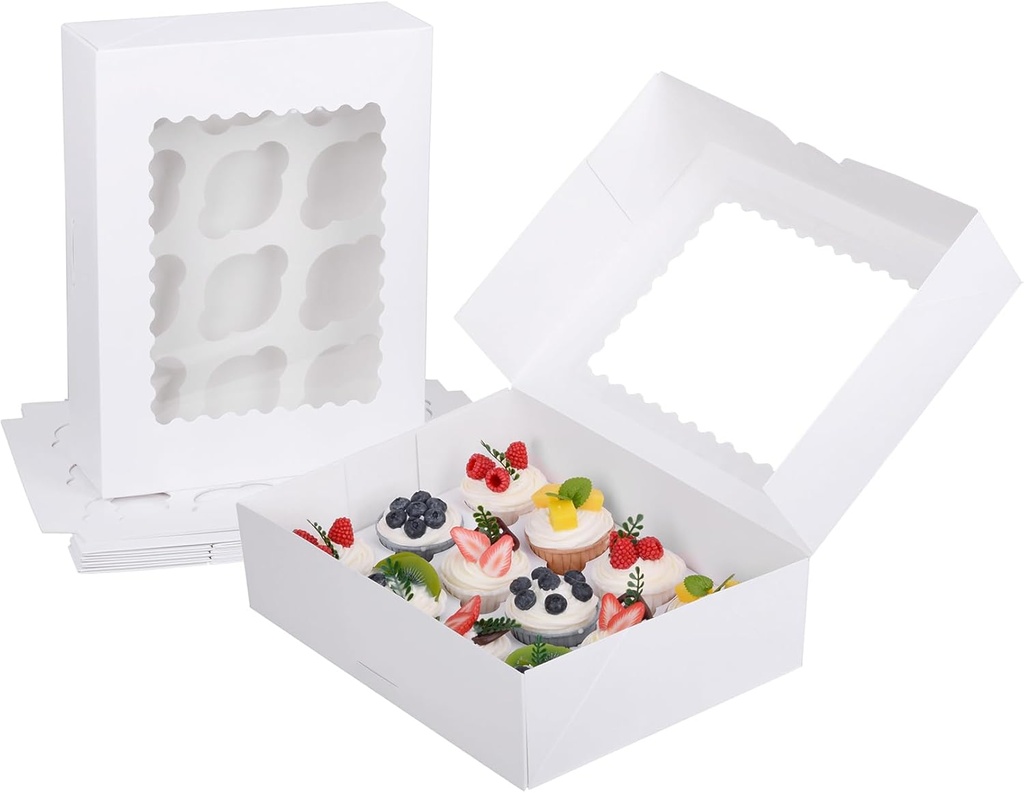GRANDAN 6PCS Pre-folded White Cupcake Container, Ultra Strong 12 Count with Window Boxes Holding 72 Pastry Box for Birthday Holiday Party Bakery Supplies, Cupcake boxes Set in Seconds (White-6 Pack)