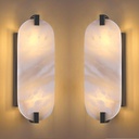 2 Light Oval 14.7" Alabaster Marble Bathroom Wall Sconce Modern Concise Style Wall Light Fixture,Dark Gray Finish for Bedroom Hallway Bedside
