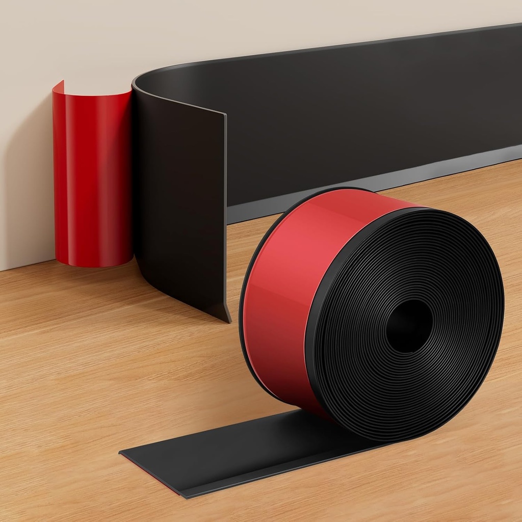 INMOZATA Vinyl Baseboard Molding Trim Peel and Stick, 4" x 60Ft Flexible Strong Self Adhesive Wall Base Floor Decoration Molding Trim for Kitchen Garage Home Office (Black)