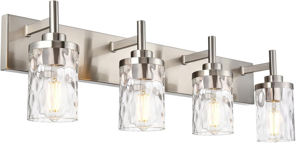 4 Lights Bathroom Vanity Light Fixtures,Brushed Nickel Bathroom Lights,Modern Wall Sconce Lamp with Clear Hammered Shade for Hallway Kitchen Bedroom Corridor Staircase