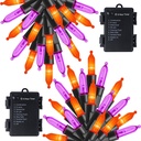 WATERGLIDE 2 Pack 50 LED Outdoor Halloween Lights, 16 FT Mini String Light with 8 Modes, Waterproof Battery Operated Tree Lights for Indoor Outdoor Patio Garden Party Decoration, Orange & Purple