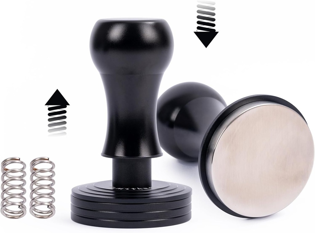 Professional Espresso Tamper Kit - Calibrated Spring Loaded Coffee Tamper with Stand, 58mm Stainless Steel Espresso Hand Tamper Base for Barista & Home Coffee Machines,Black