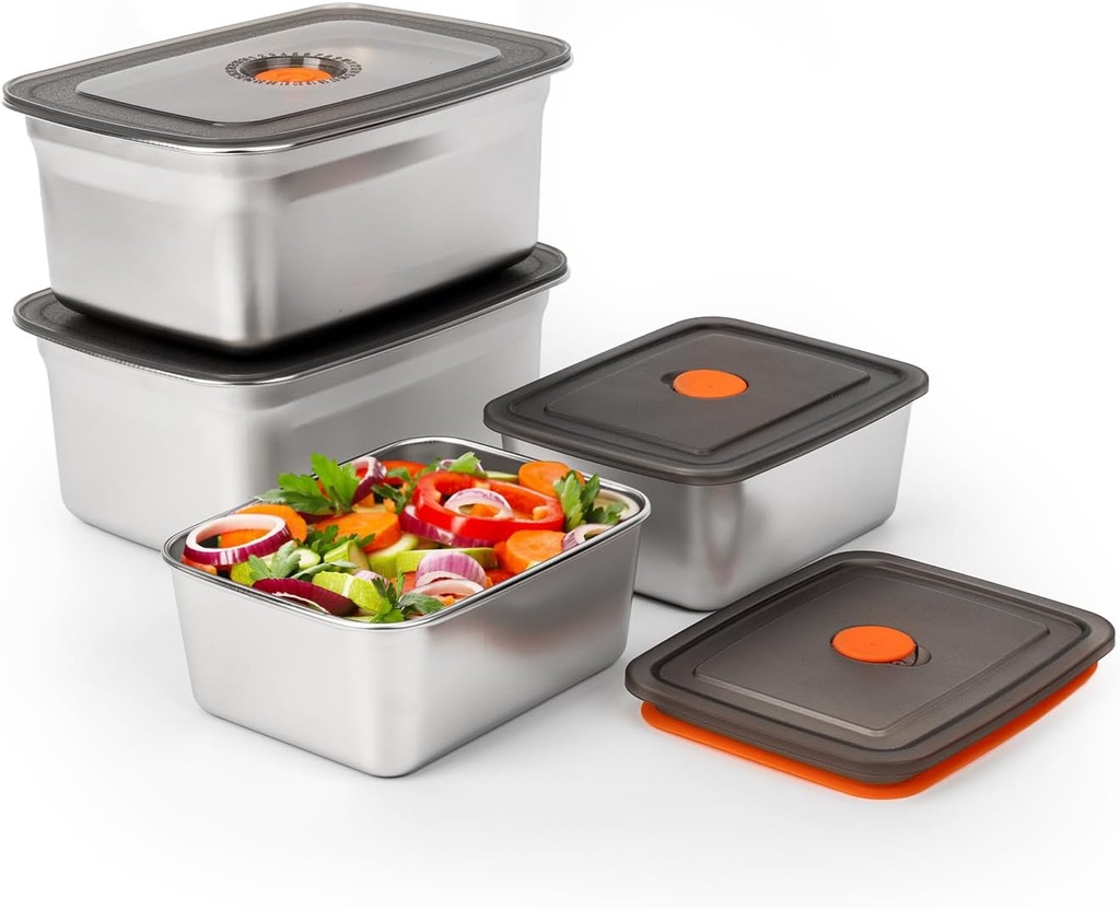 4 PCS(50oz+20oz) Stainless Steel Food Storage Containers With Lids Leak Proof & Airtight | Stainless steel freezer Containers,Airtight Bento Lunch Box,For Meal Prep,Fruit,Snack,Freezer