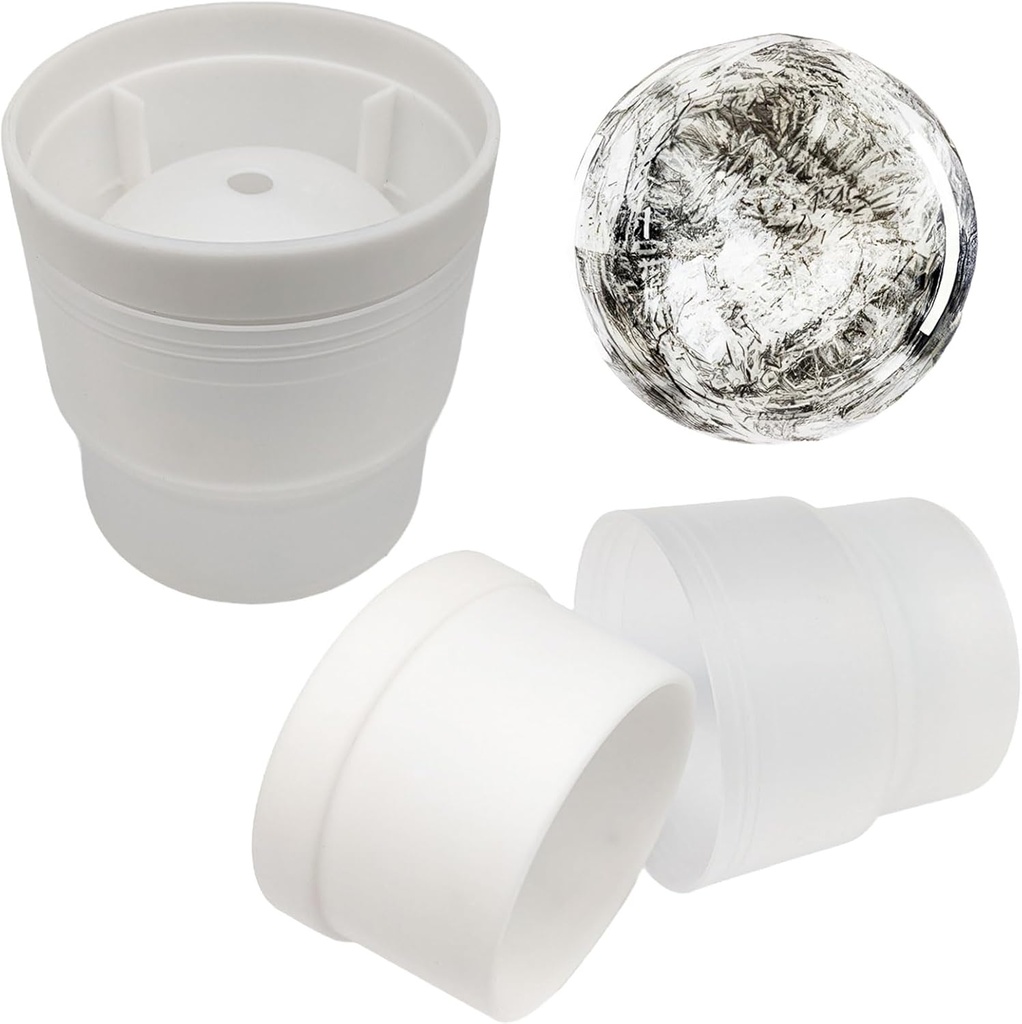Ice Ball Mold Set 2 Pack, Sphere Ice Cube, Ice Maker Reusable Mold, Easy Release Silicone Molds Round Ice Sphere for Whiskey, Cocktails & Coffee Drinks (White, 72mm)