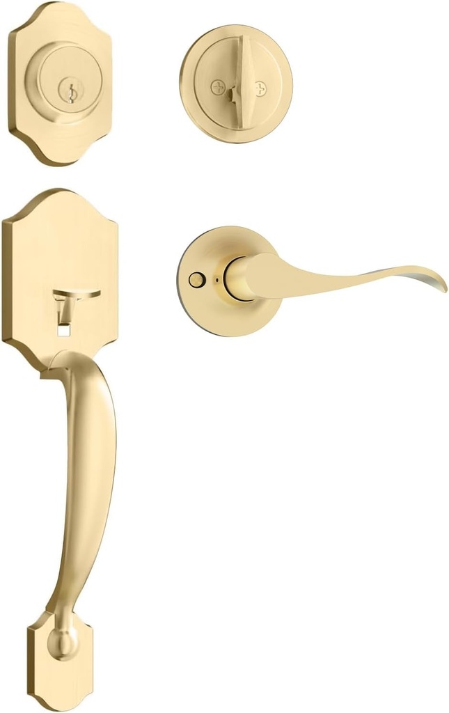 Haidms Gold Front Door Handle and Deadbolt Set, Front Door Lock Set, Gold Entry Door Locksets with Deadbolt Single Cylinder, Exterior Door Handle with Reversible Handle Lever