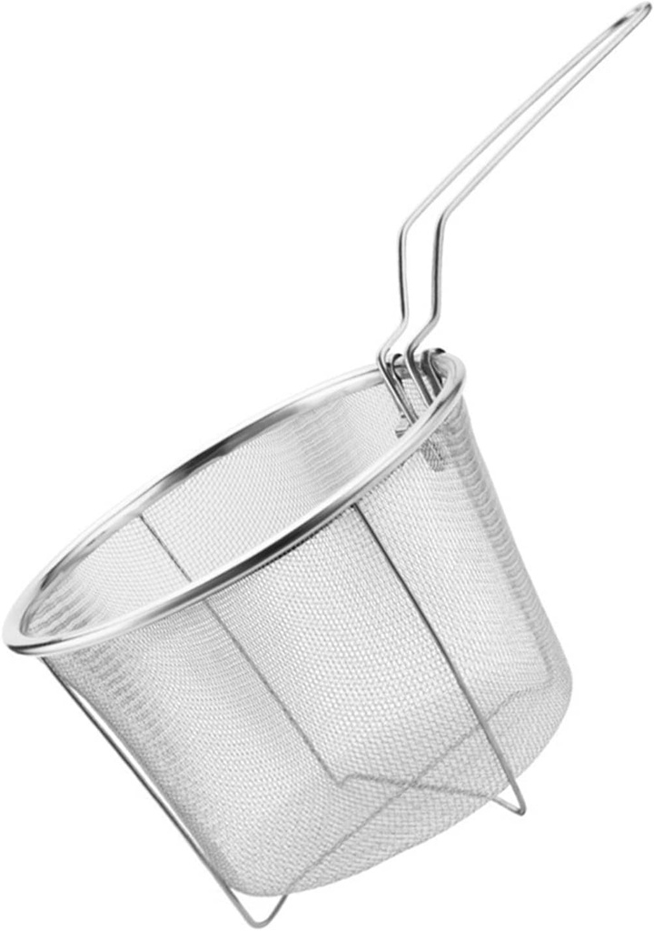 Round Wire Mesh French Fry Serving Strainer with Handle for Deep Fryer