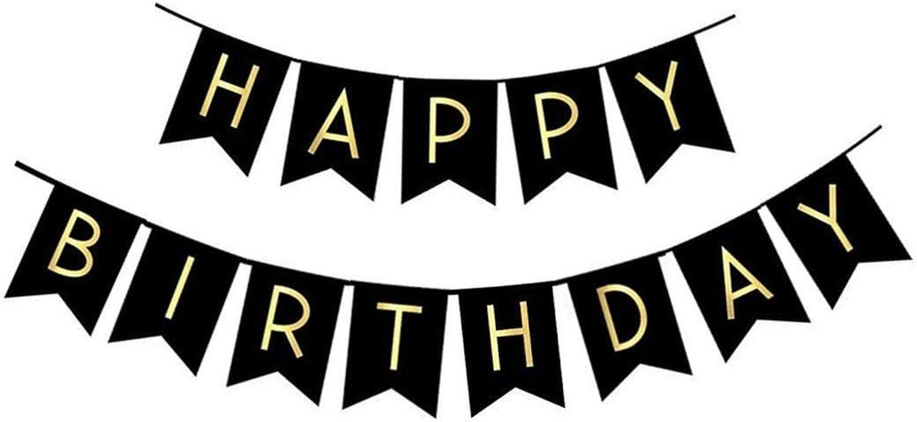 FECEDY Black Happy Birthday Bunting Banner with Shiny Gold Letters Party Supplies