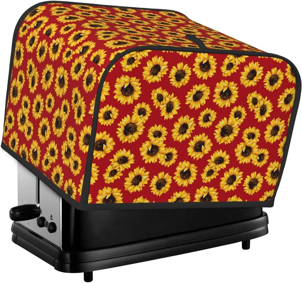 Oven Cover Kitchen Bread Machine Protector,4 Slice Toaster Cover For Home,Fingerprint Coaster Cover,Kitchen Small Appliance,Sunflowers On Red