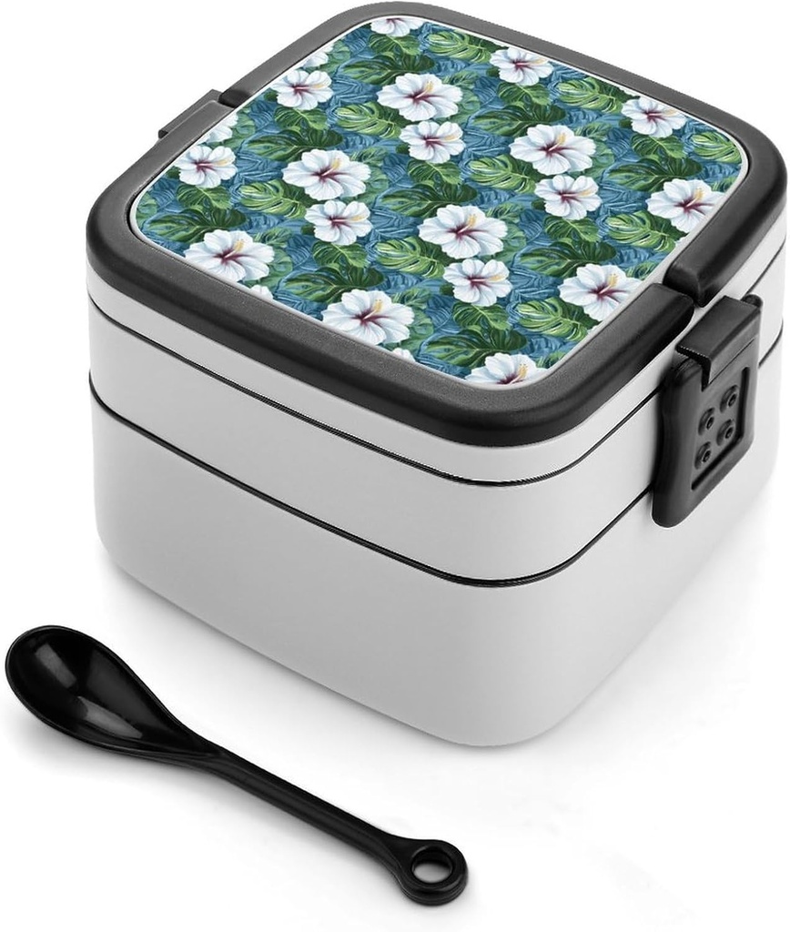 Summer Tropical Flowers Print Bento Box, Cute Lunch Box Containers for Adults Women Men, Small Salad Container for Lunch, Reusable Double Lunchable Stackable
