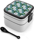 Summer Tropical Flowers Print Bento Box, Cute Lunch Box Containers for Adults Women Men, Small Salad Container for Lunch, Reusable Double Lunchable Stackable