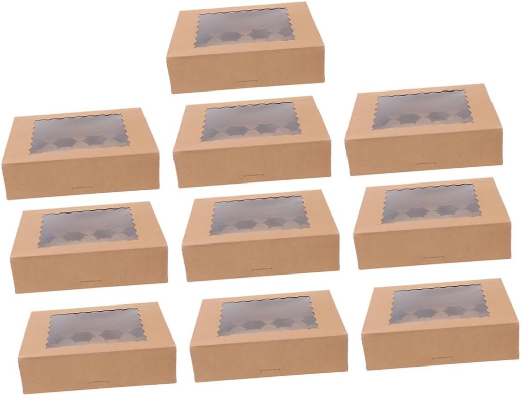 Zerodeko 10pcs Cupcake Storage Boxes Window Kraft Paper Muffin Containers Bakery Use and Home Baking Events